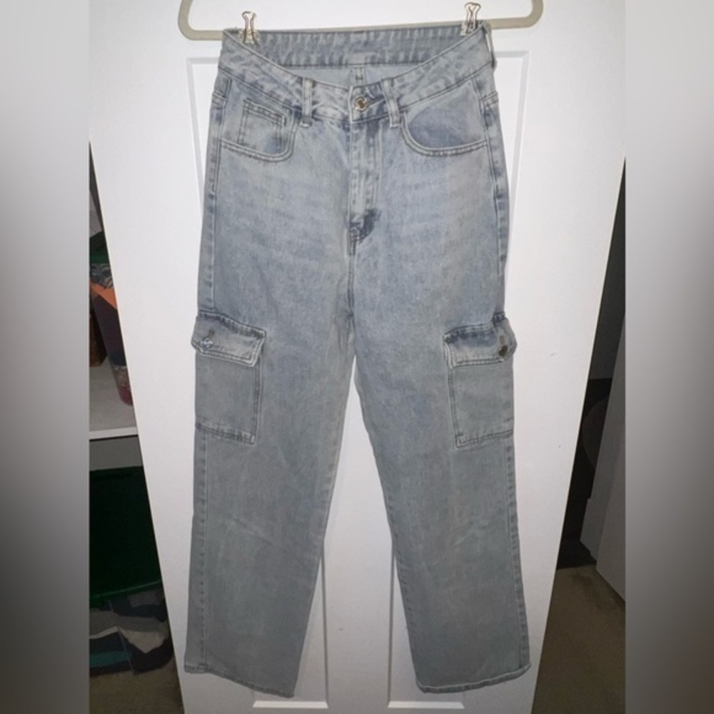 High Waisted Flap Pocket Cargo Jeans